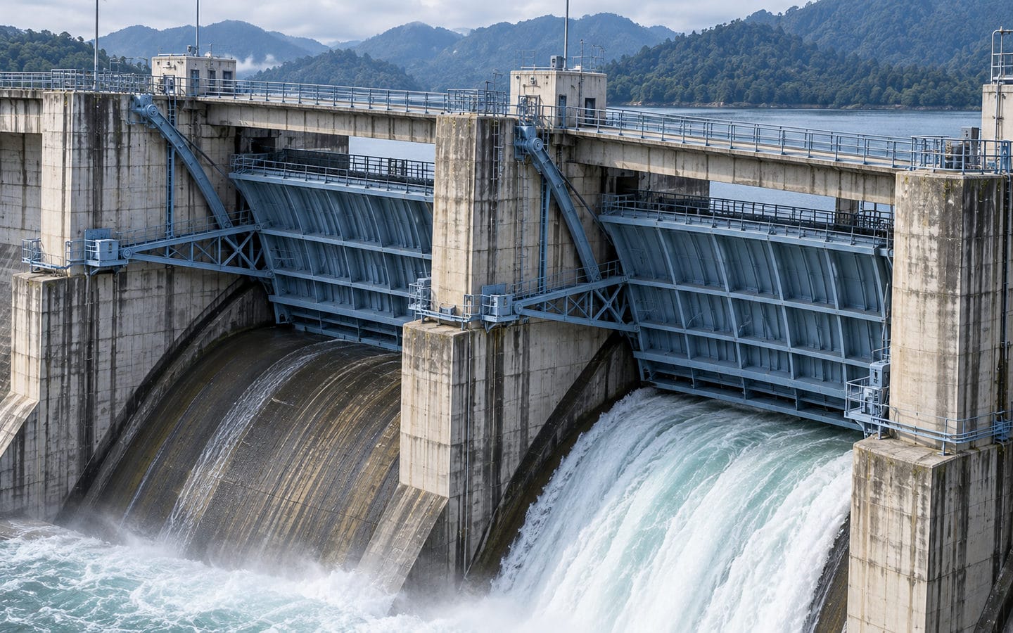 Radial gates installed at a hydropower spillway