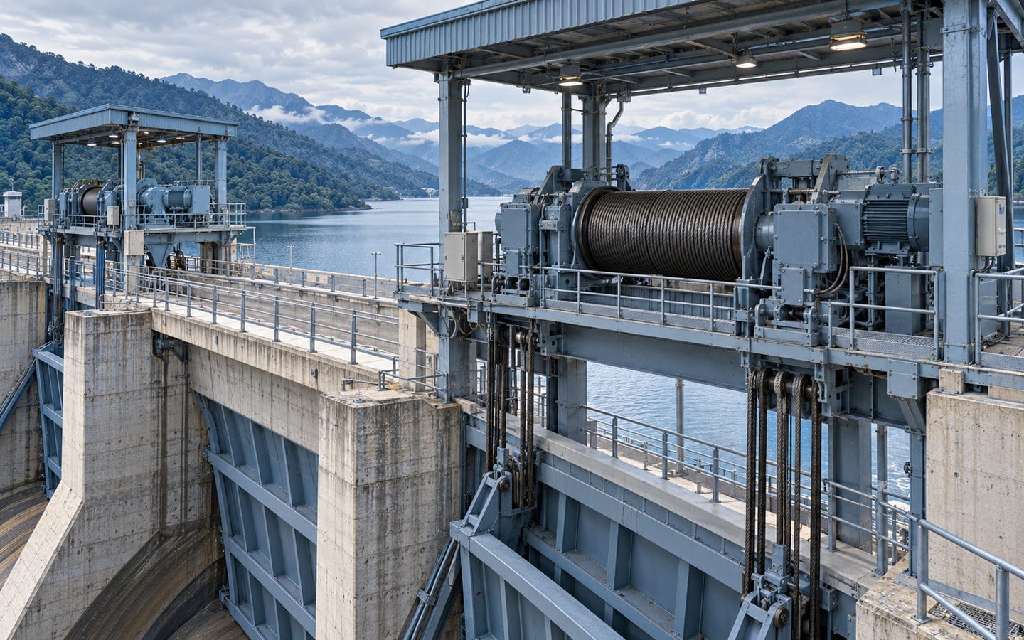 Winch hoist equipment above hydropower station gates