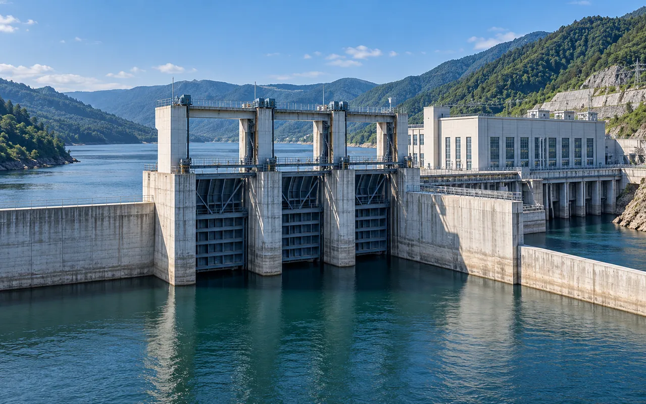 Illustration of steel gates at a hydropower station intake