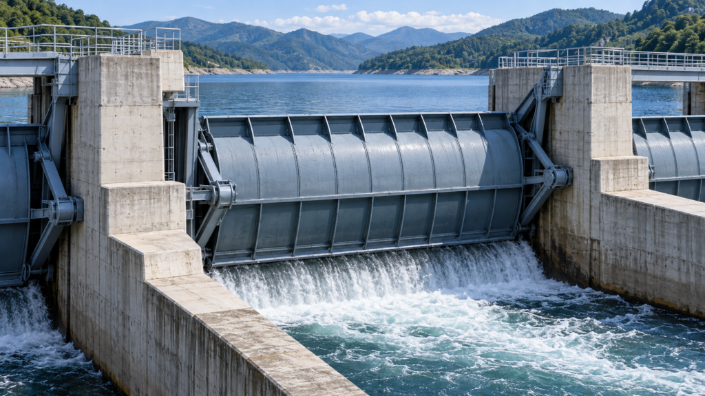 Illustrative steel radial gate installed at a reservoir spillway